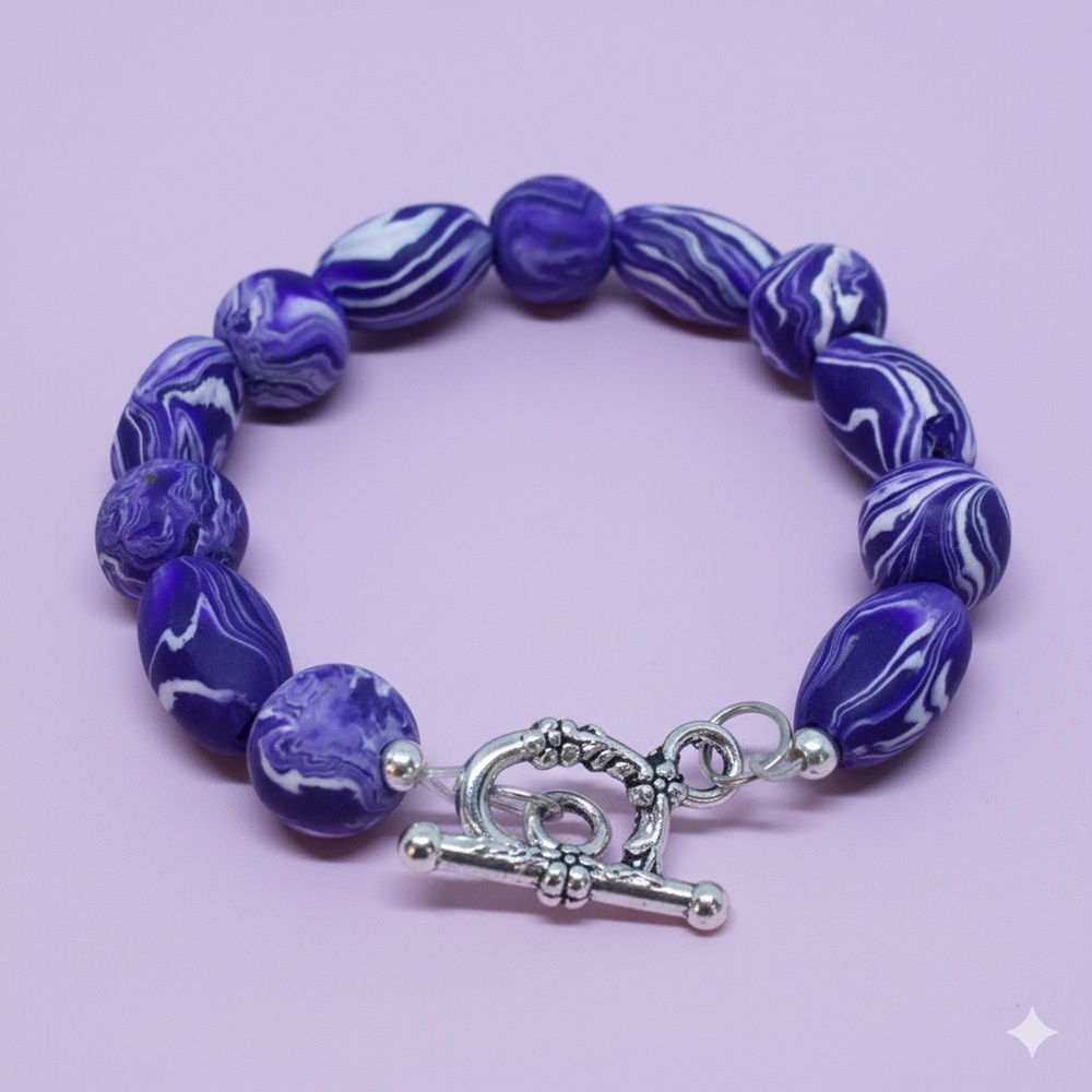 Unique Handmade Polymer Clay Bead Bracelet - Picture 13 of 14